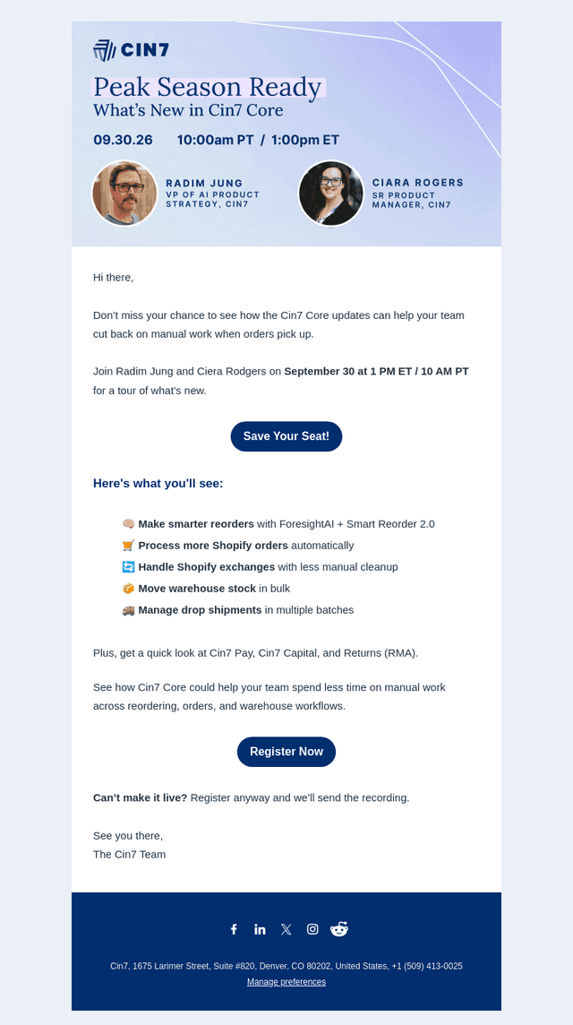 Cin7 email from Mon, Sep 28, 2026