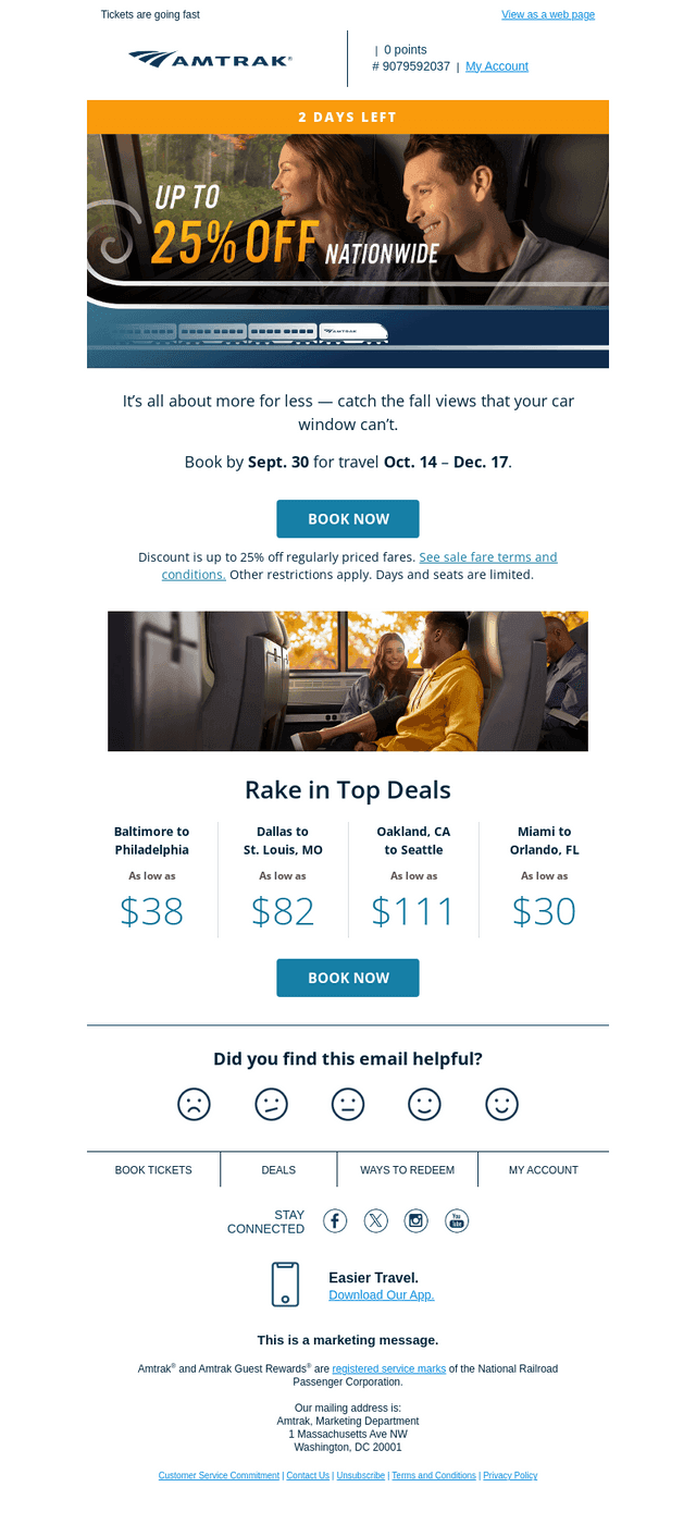 Amtrak email from Mon, Sep 28, 2026
