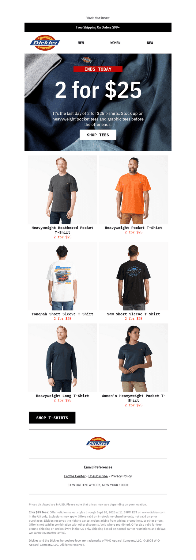 Final Hours: 2 For $25 Tees
