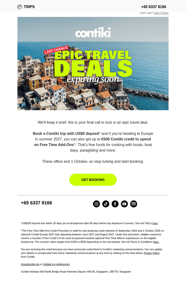 Contiki email from Tue, Sep 29, 2026