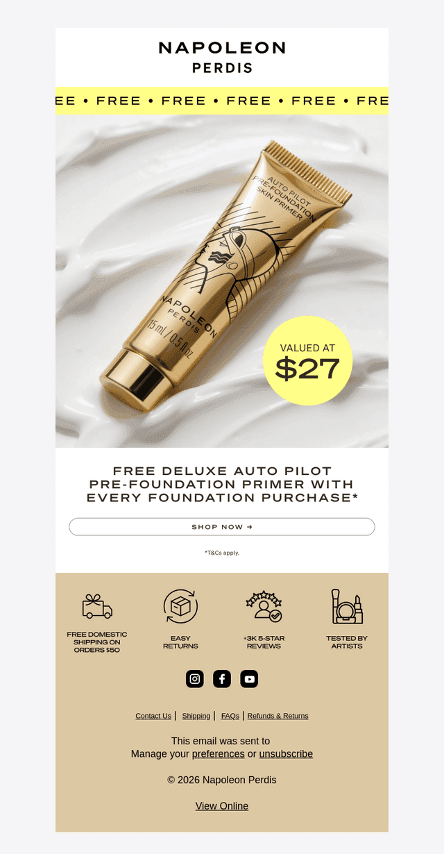 Napoleon Perdis Cosmetics email from Tue, Sep 29, 2026