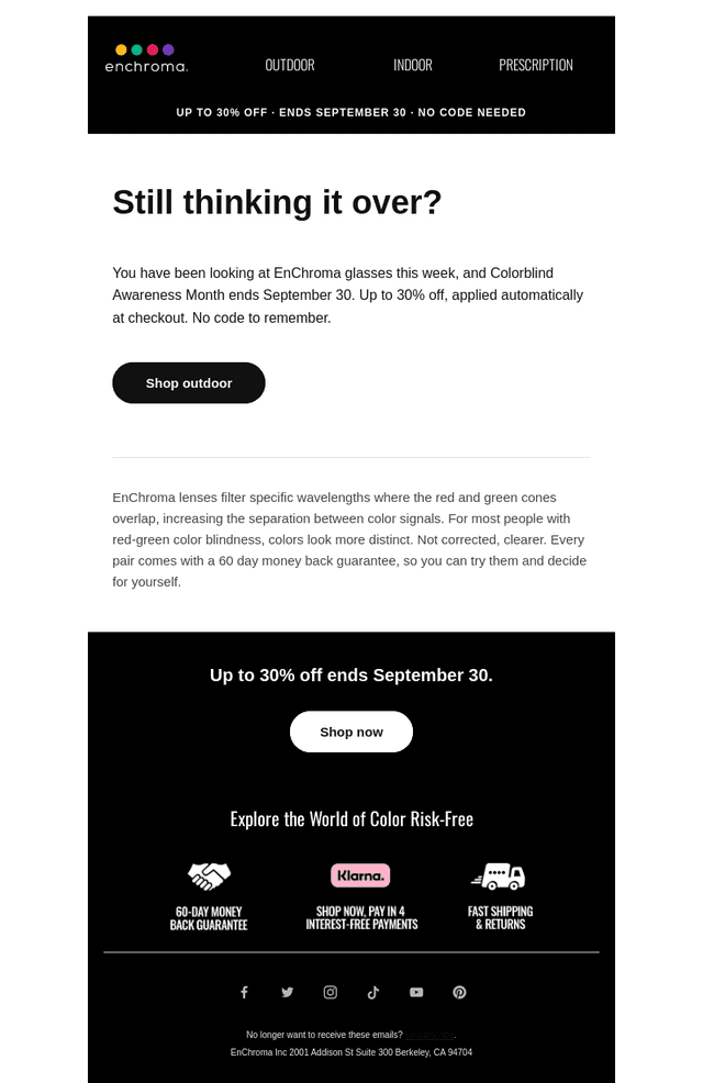 EnChroma email from Tue, Sep 29, 2026