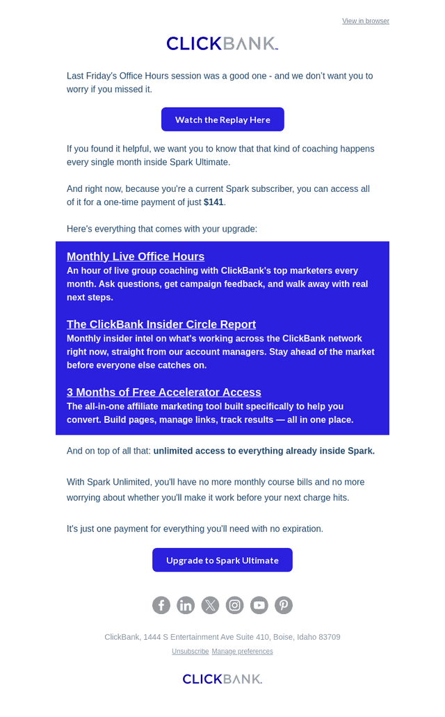 ClickBank email from Tue, Sep 29, 2026