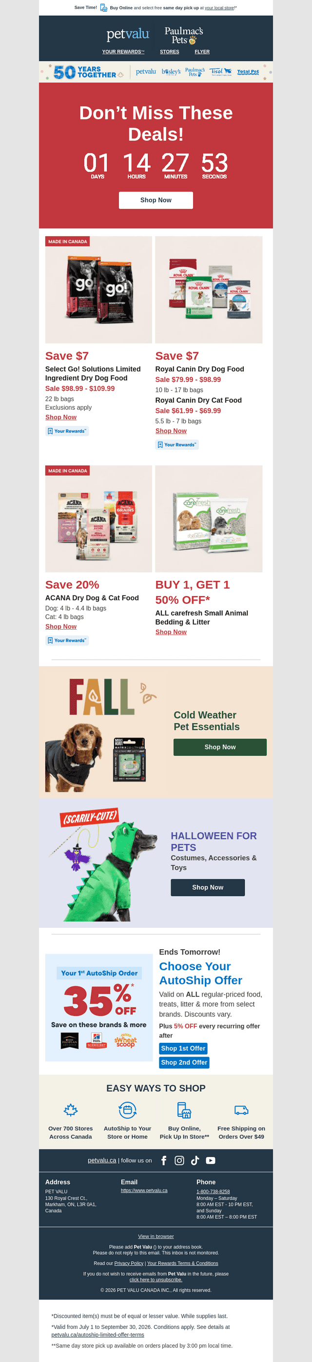 Pet Valu email from Tue, Sep 29, 2026