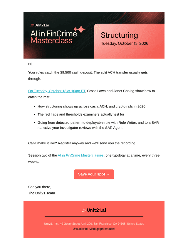 Unit21 email from Tue, Sep 29, 2026