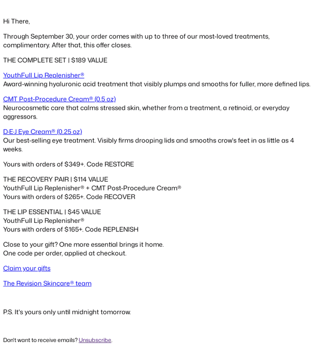 Revision Skincare email from Tue, Sep 29, 2026