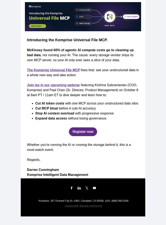 Komprise email from Tue, Sep 29, 2026