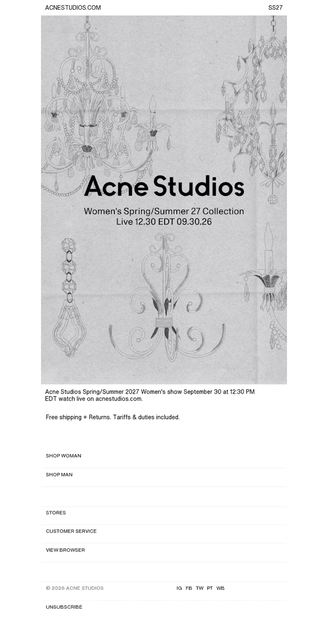 Acne Studios email from Tue, Sep 29, 2026