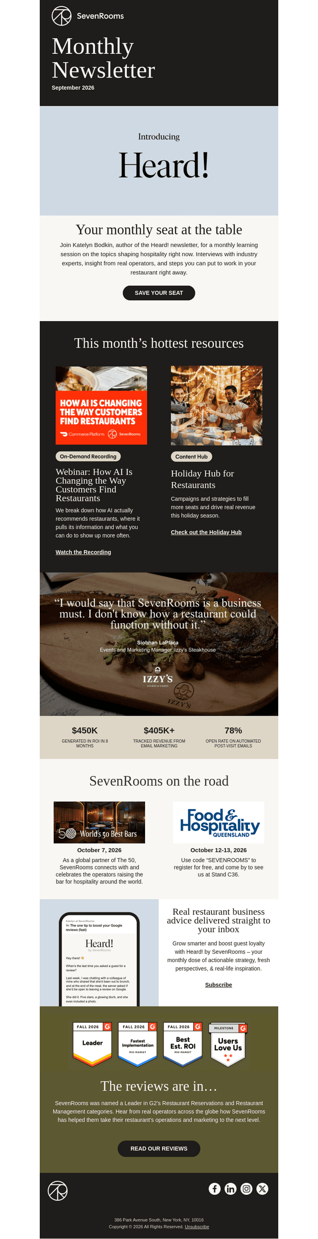 SEVENROOMS email from Wed, Sep 30, 2026