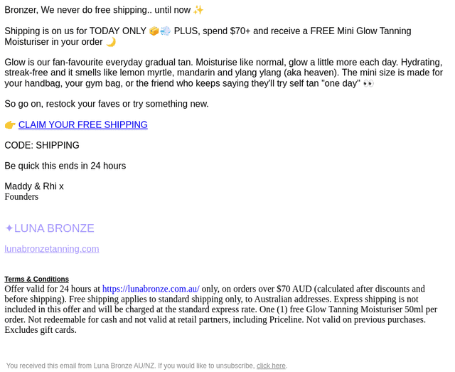 Luna Bronze email from Wed, Sep 30, 2026