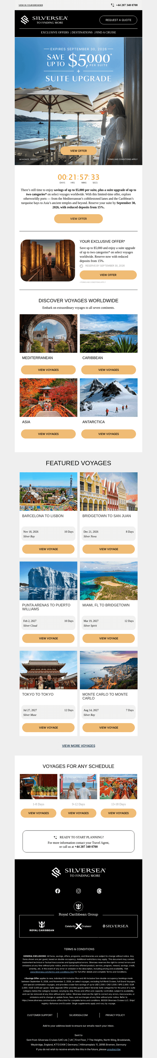 Silversea Cruises email from Wed, Sep 30, 2026
