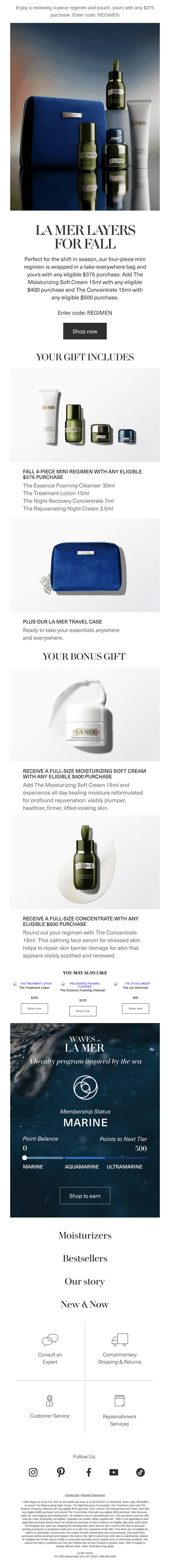 La Mer email from Wed, Sep 30, 2026
