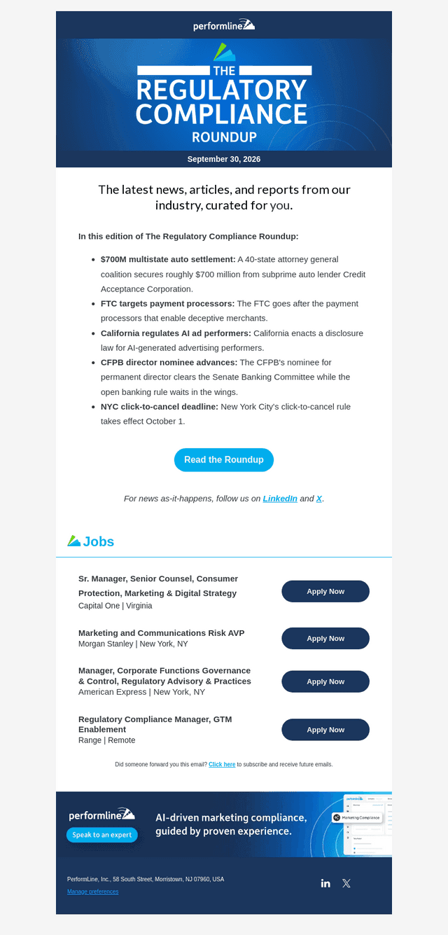 PerformLine email from Wed, Sep 30, 2026