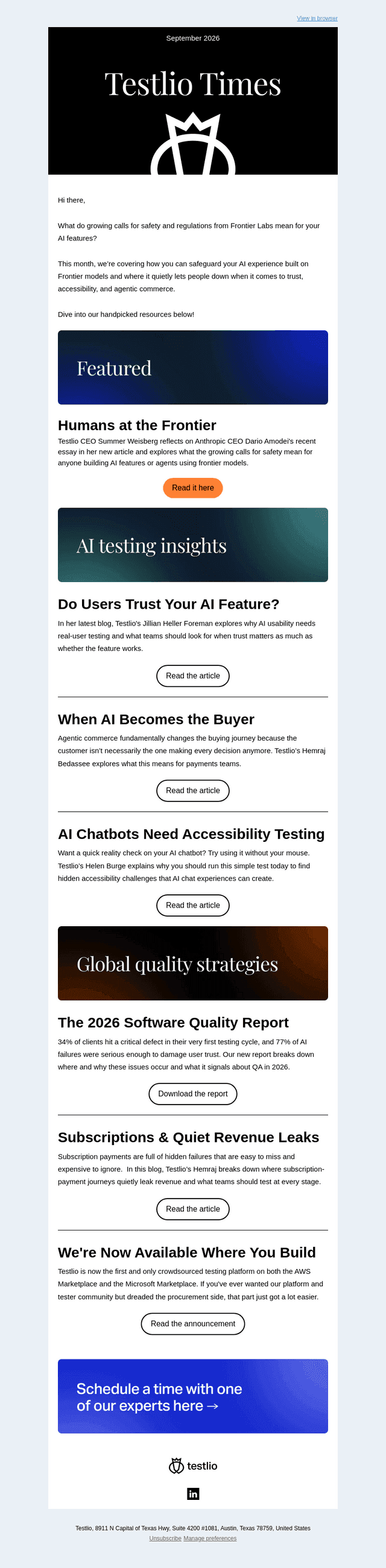 Testlio email from Wed, Sep 30, 2026