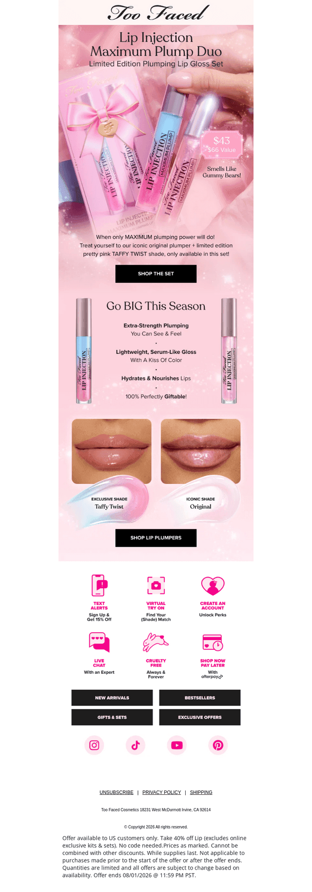 Too Faced Cosmetics email from Wed, Sep 30, 2026