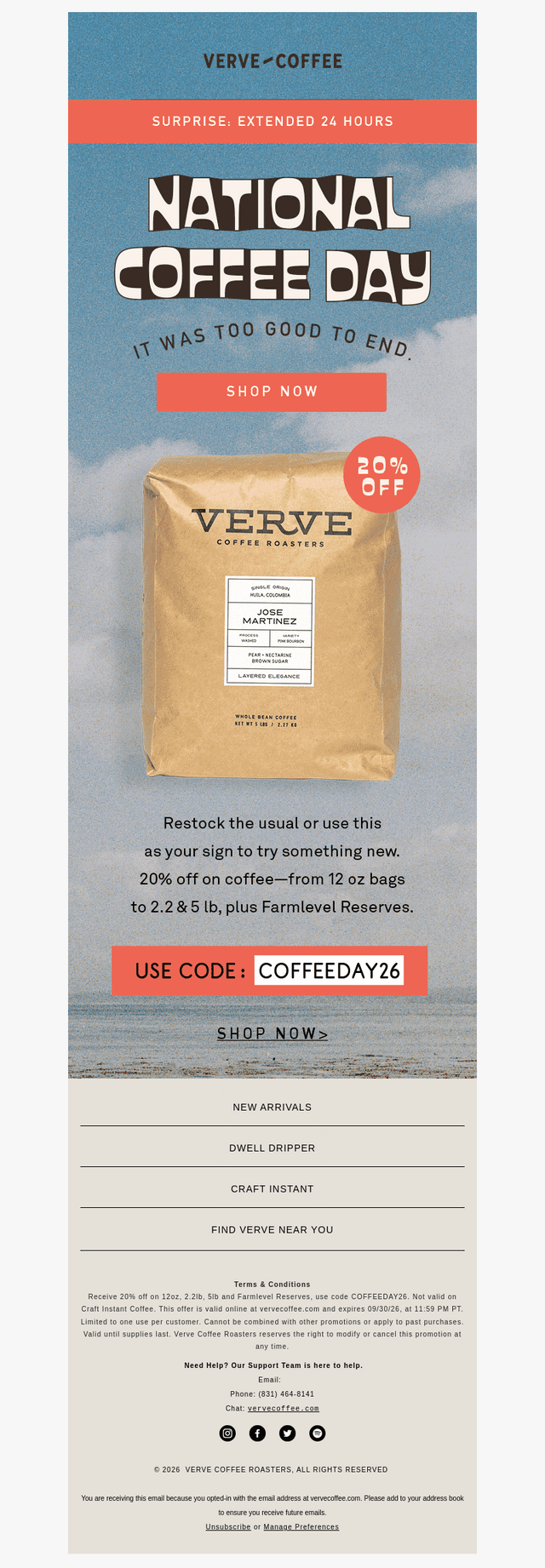 Verve Coffee Roasters email from Wed, Sep 30, 2026
