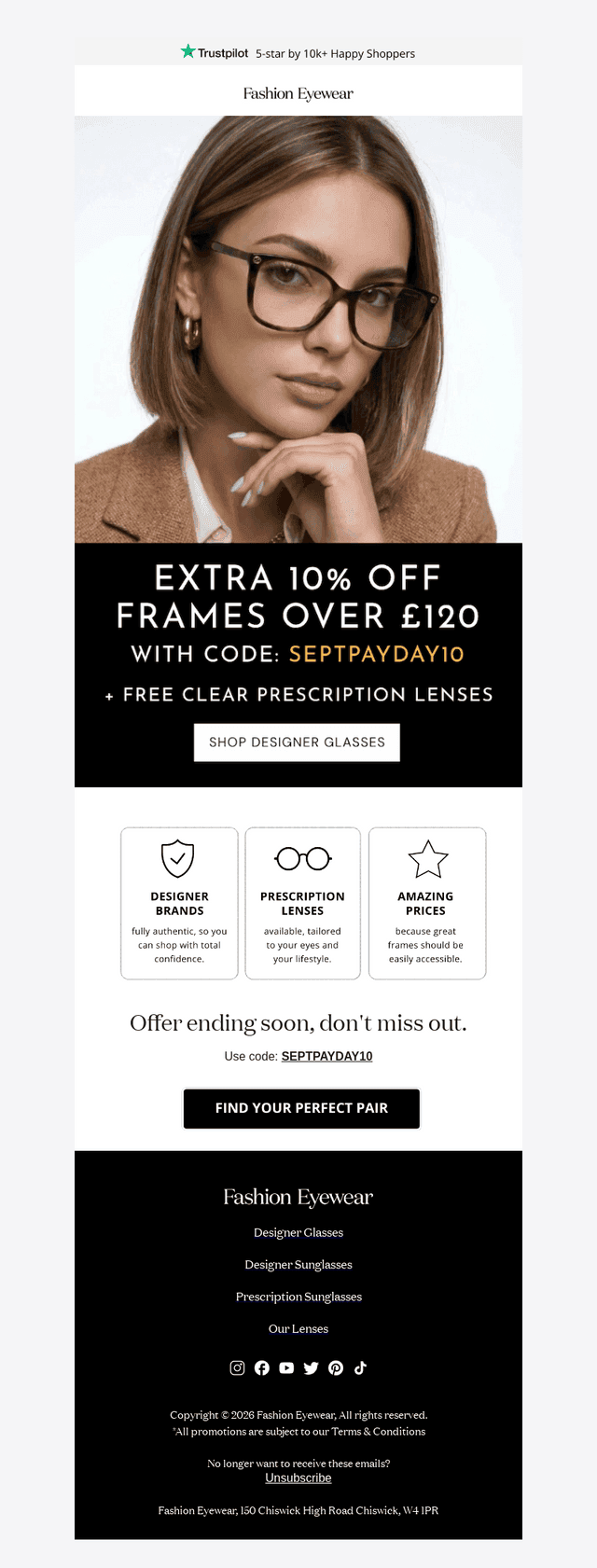 Extra 10% off frames over £120