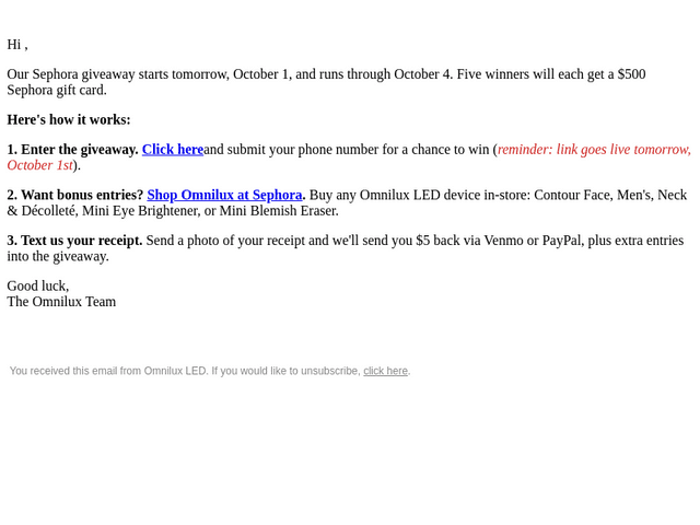 Omnilux LED PhotoTherapy email from Wed, Sep 30, 2026