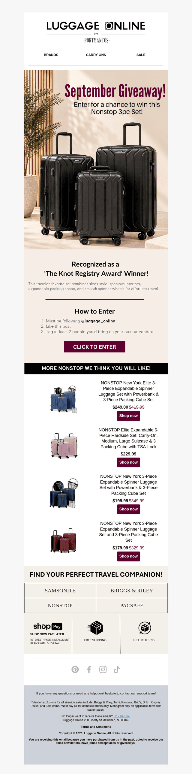 LuggageOnline email from Wed, Sep 30, 2026