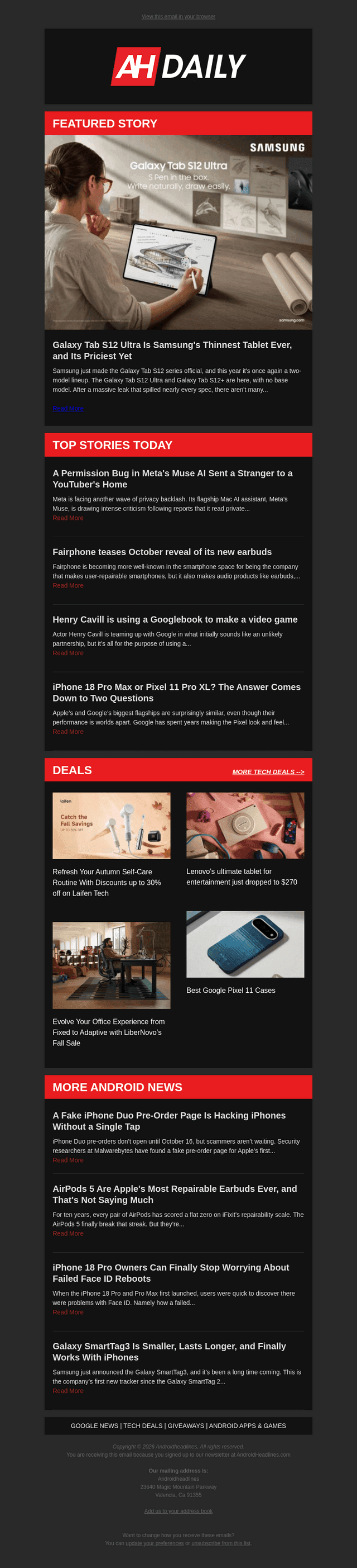 Android Headlines email from Wed, Sep 30, 2026