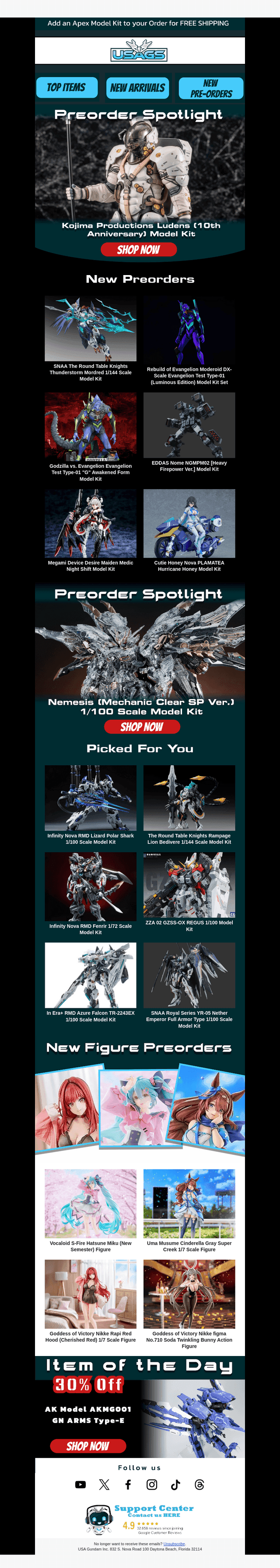USA Gundam Store email from Wed, Sep 30, 2026