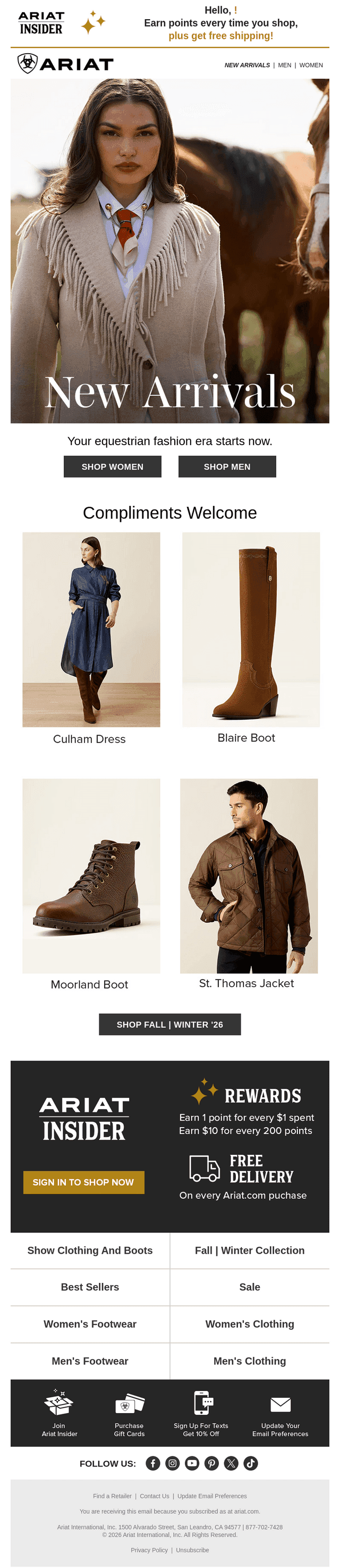 Ariat International email from Wed, Sep 30, 2026