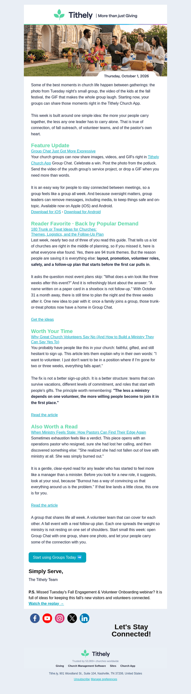 Tithe.ly email from Thu, Oct 1, 2026