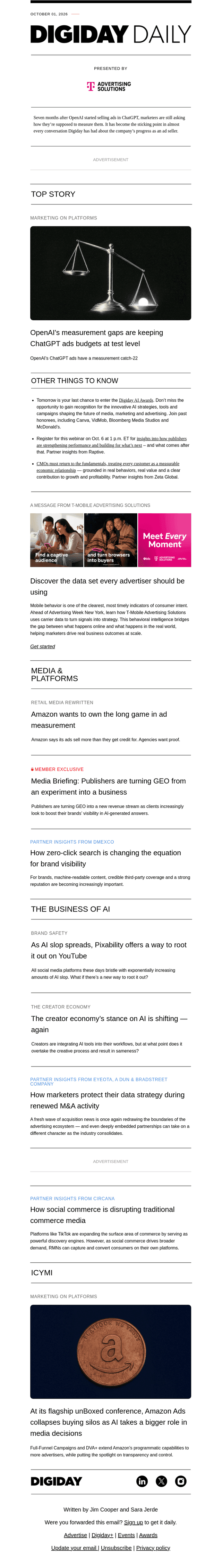 Digiday email from Thu, Oct 1, 2026