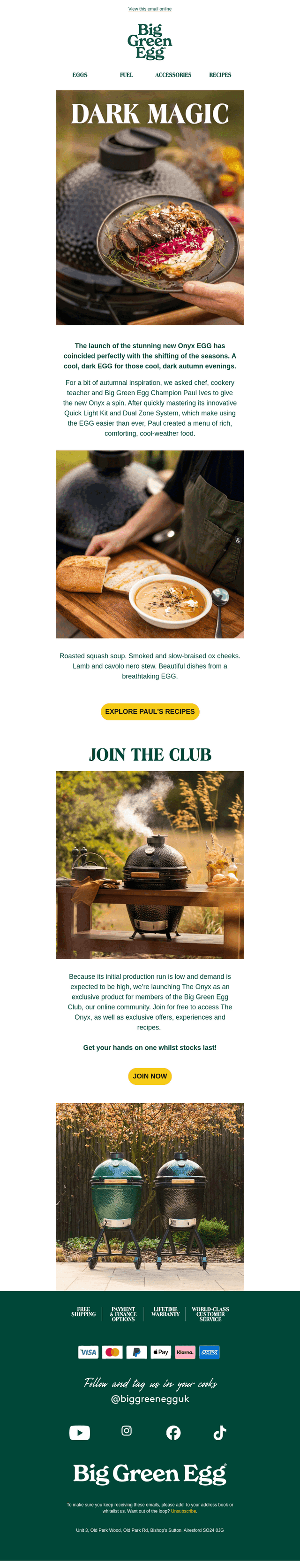 Big Green Egg UK email from Thu, Oct 1, 2026