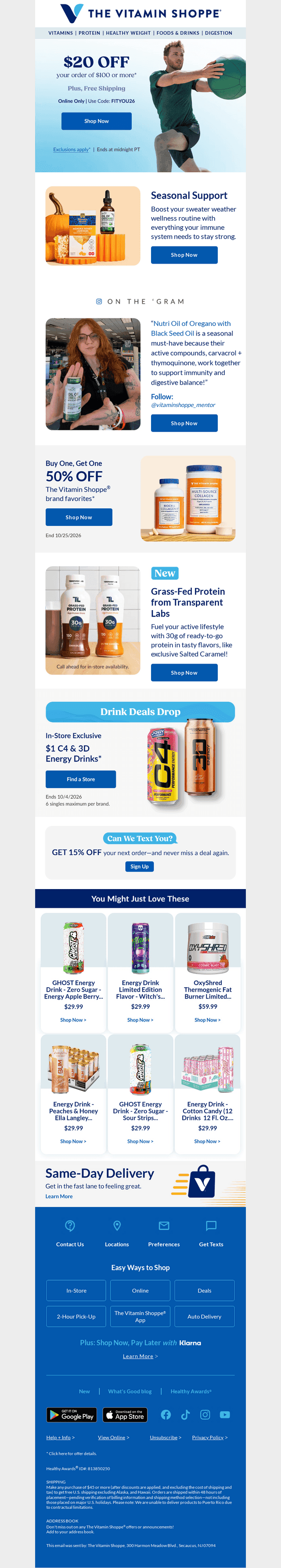 Take $20 off, on us