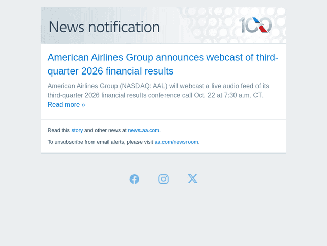 American Airlines email from Thu, Oct 1, 2026