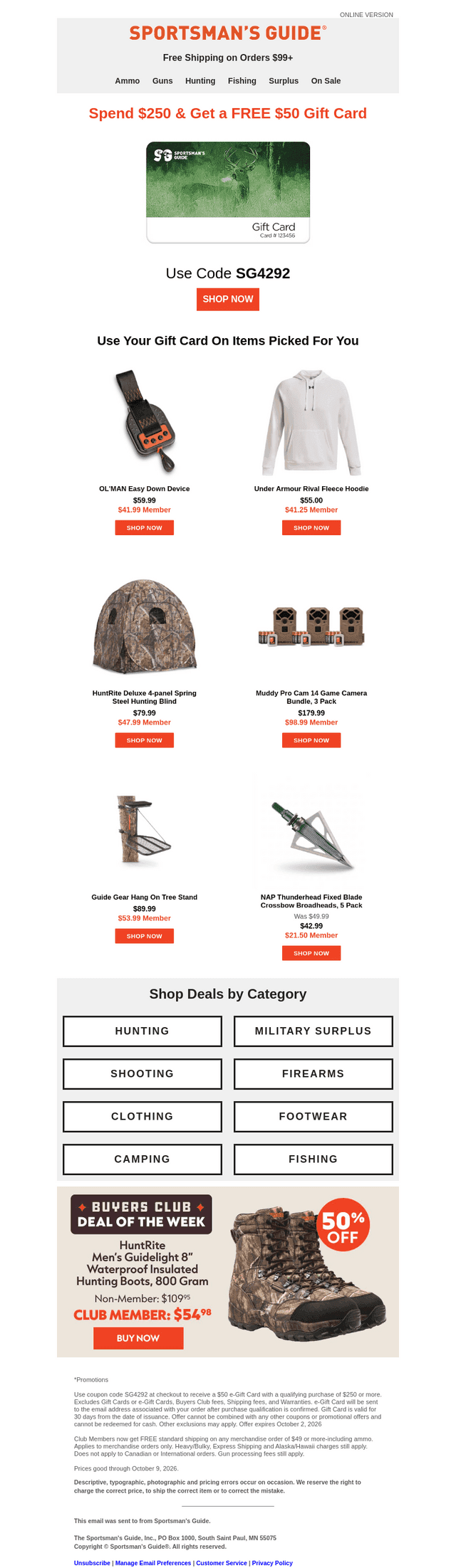 Sportsman's Guide email from Thu, Oct 1, 2026