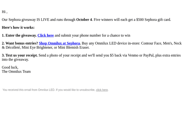 Omnilux LED PhotoTherapy email from Thu, Oct 1, 2026