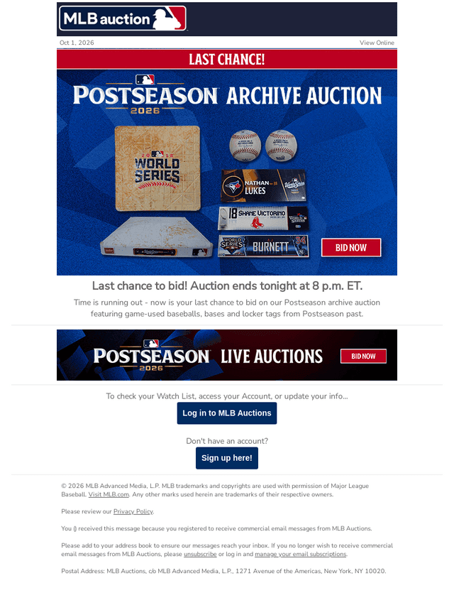 MLB email from Thu, Oct 1, 2026