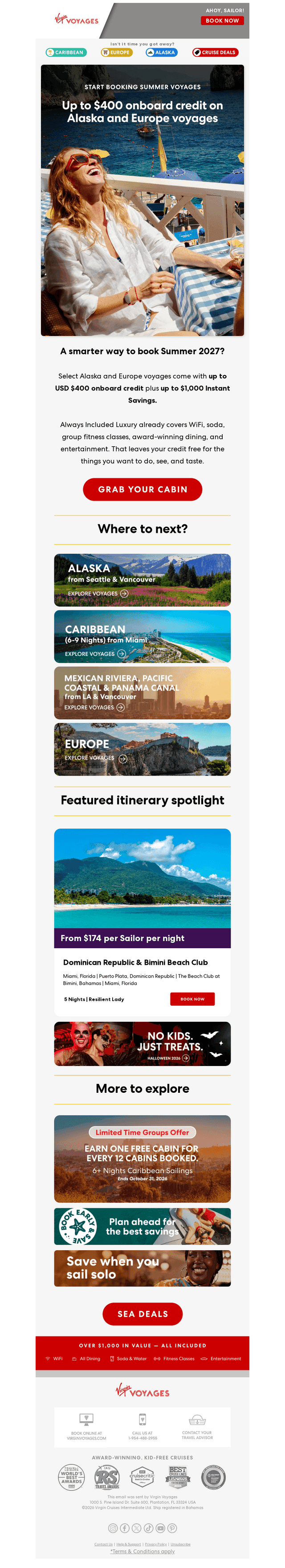Virgin Voyages email from Thu, Oct 1, 2026