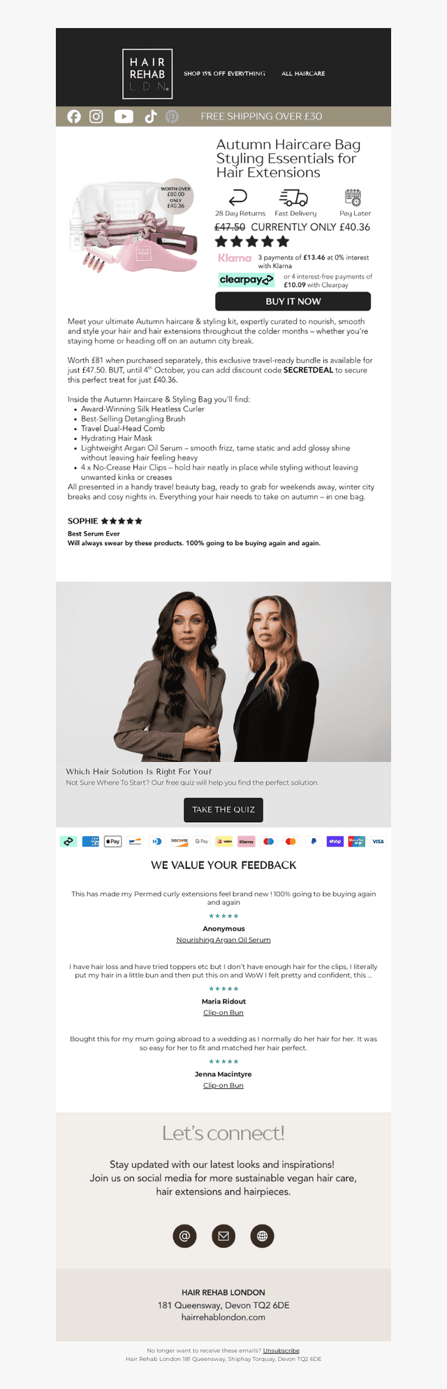 Hair Rehab London email from Thu, Oct 1, 2026