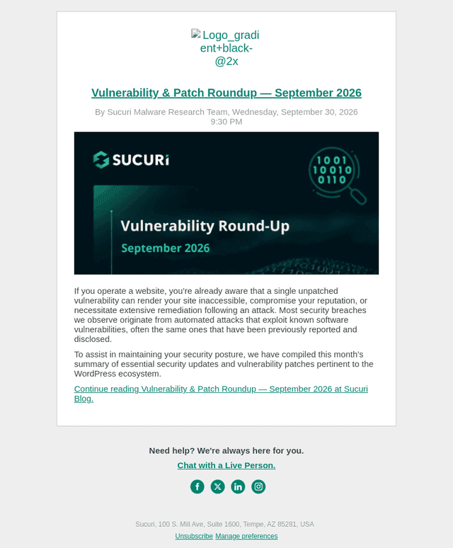 Sucuri email from Thu, Oct 1, 2026