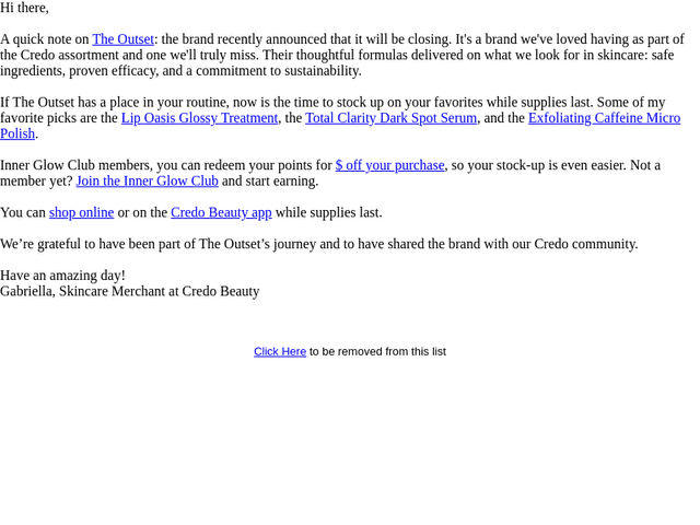 Credo Beauty email from Thu, Oct 1, 2026