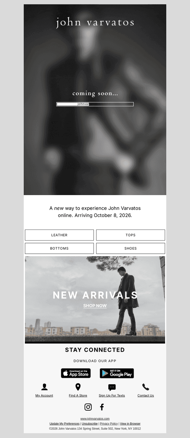 John Varvatos email from Fri, Oct 2, 2026
