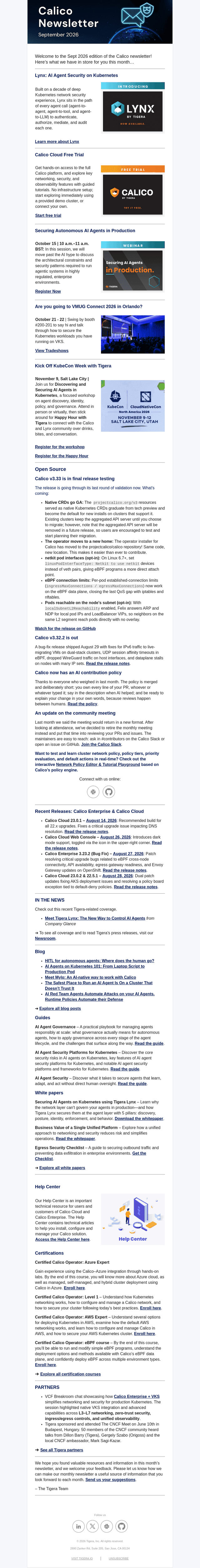 Tigera email from Fri, Oct 2, 2026