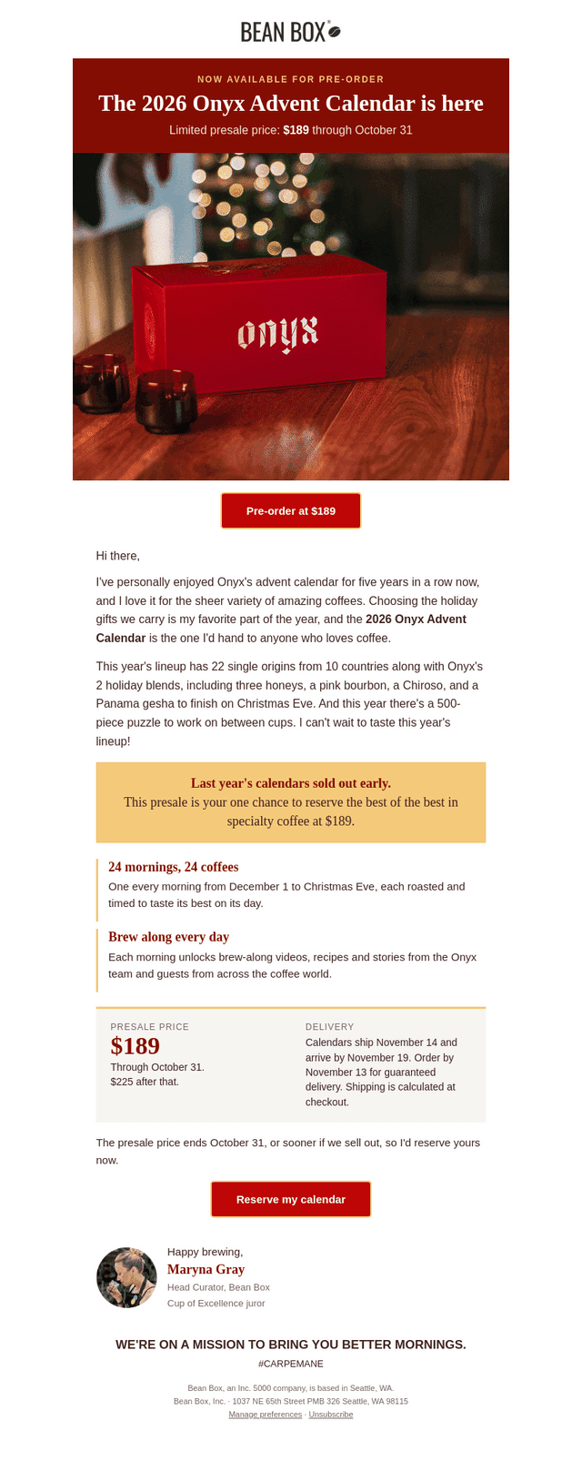 BeanBox email from Fri, Oct 2, 2026