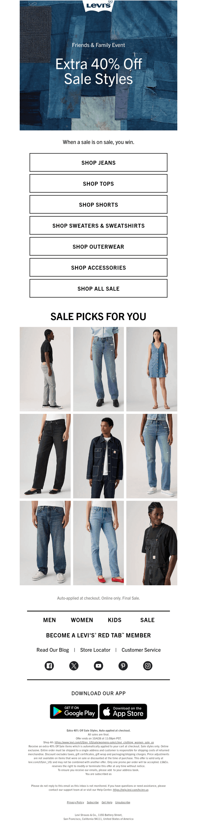 Take an EXTRA 40% off sale styles