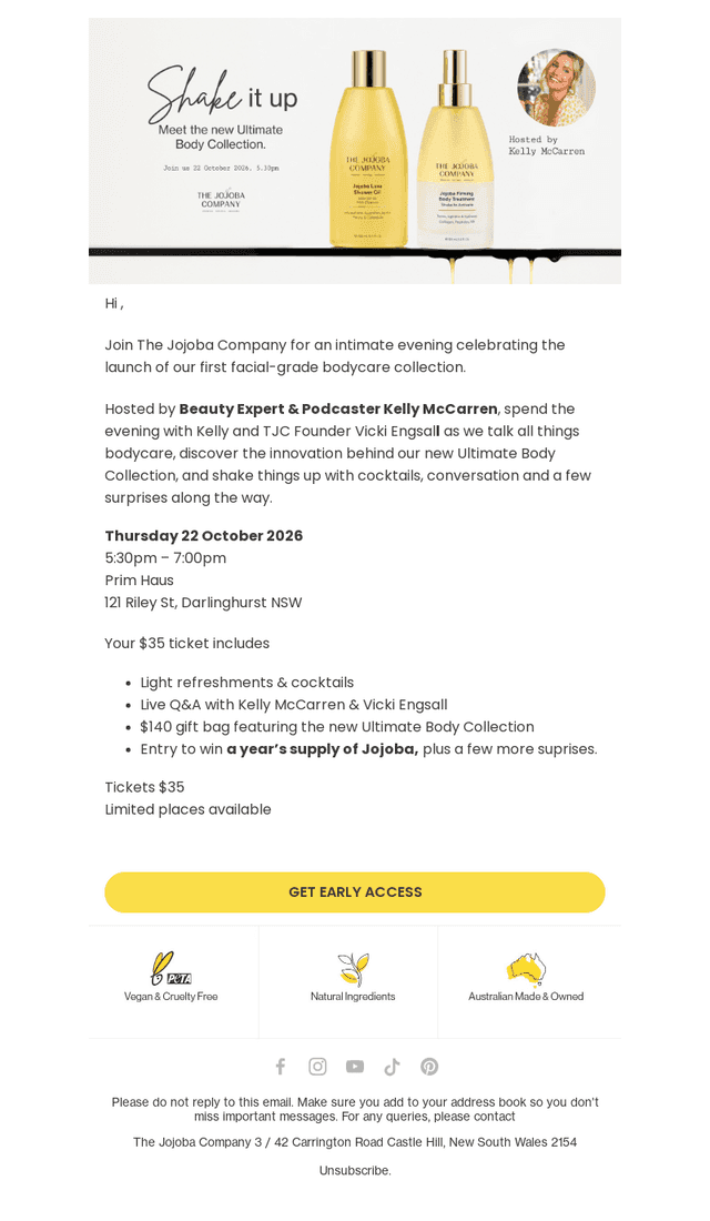 The Jojoba Company Australia email from Sat, Oct 3, 2026