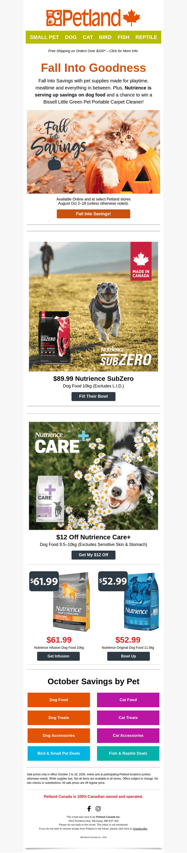 Petland Canada email from Sat, Oct 3, 2026