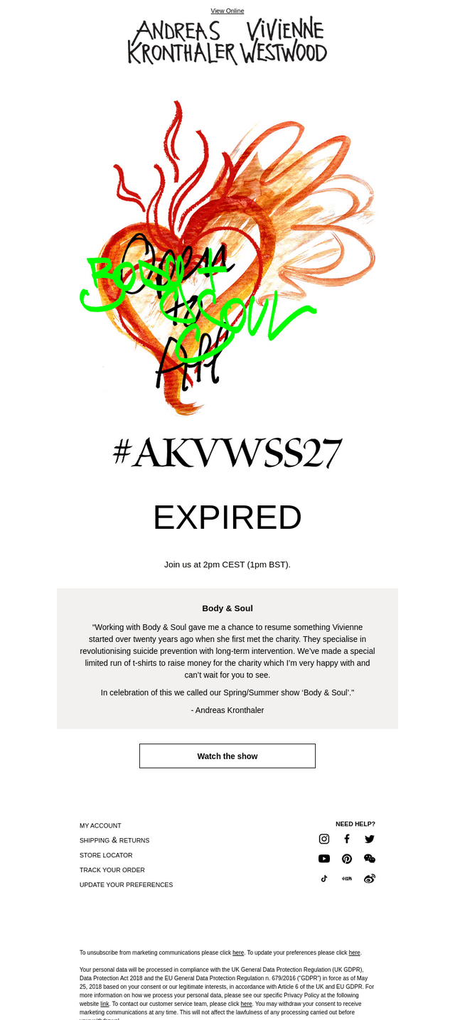 Vivienne Westwood email from Sat, Oct 3, 2026