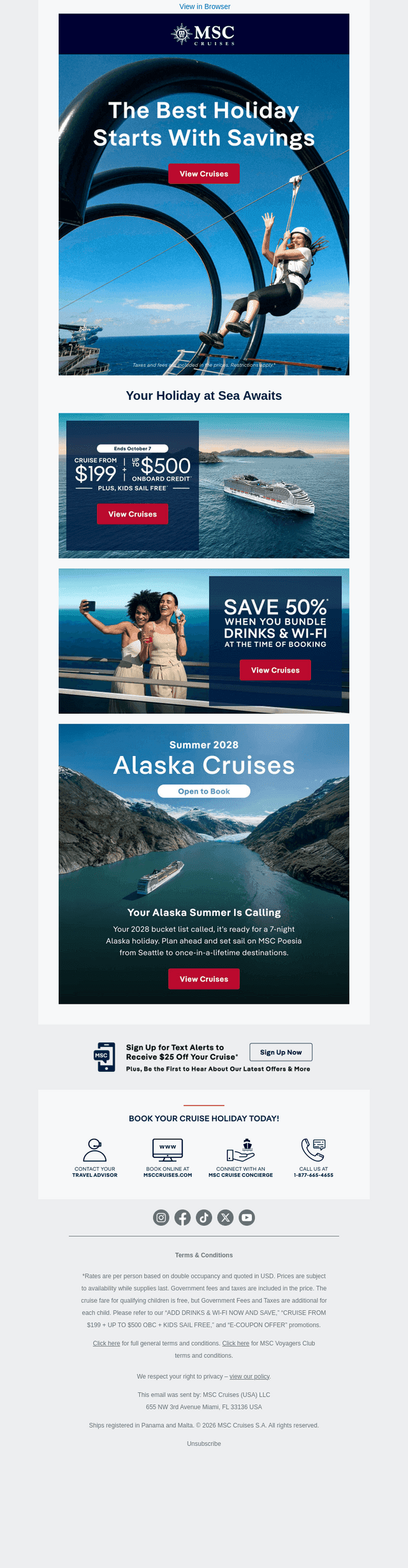 MSC Cruises email from Sat, Oct 3, 2026
