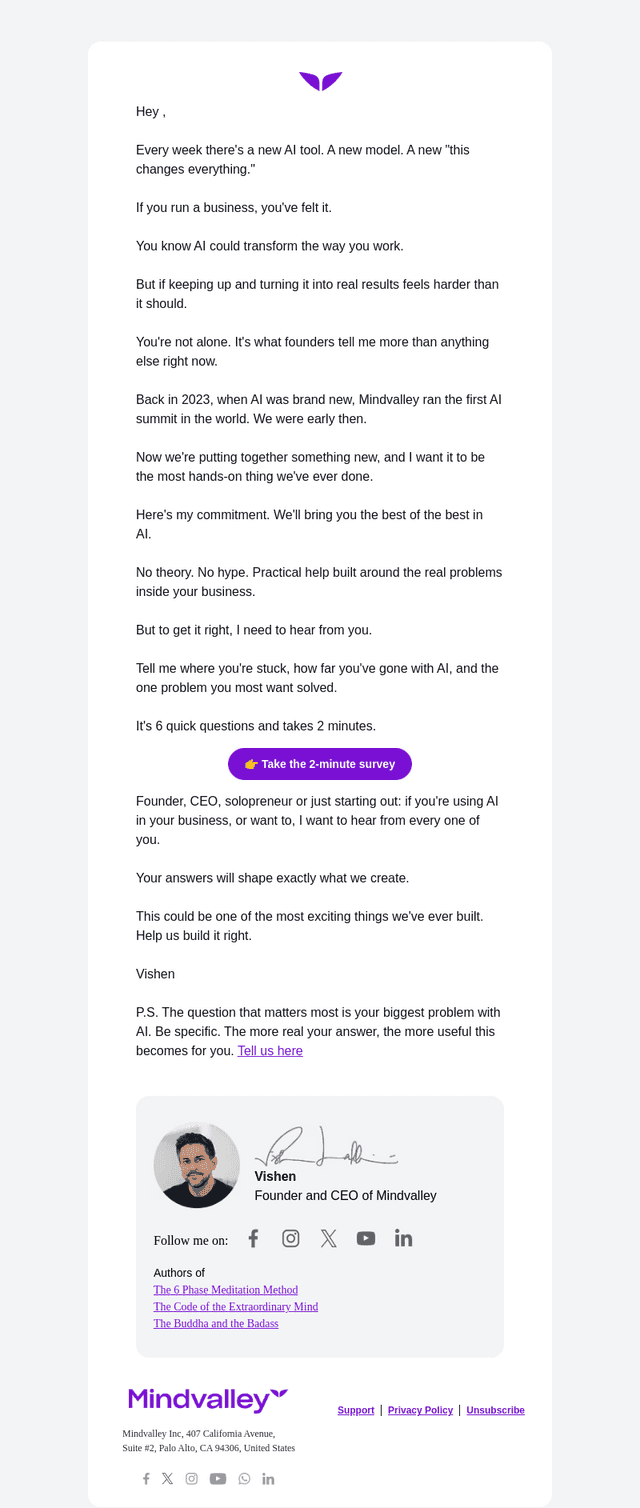 Mindvalley email from Sat, Oct 3, 2026