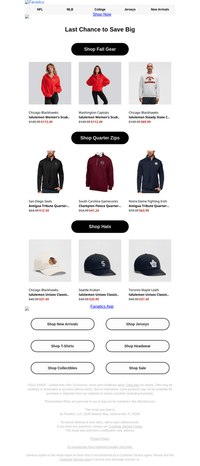 Fanatics email from Sat, Oct 3, 2026