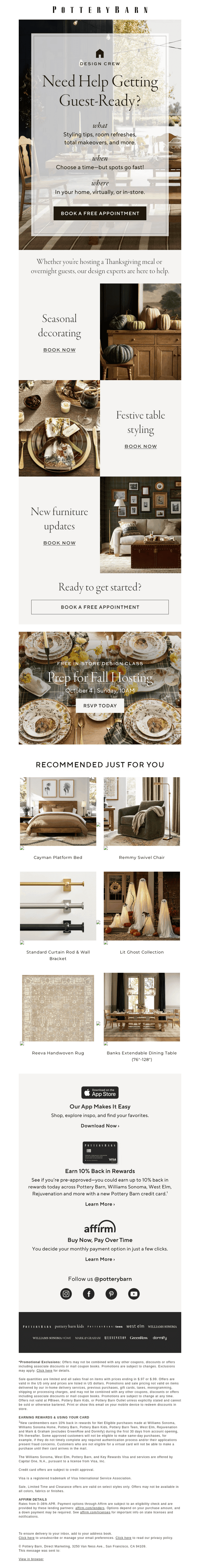 Pottery Barn email from Sat, Oct 3, 2026