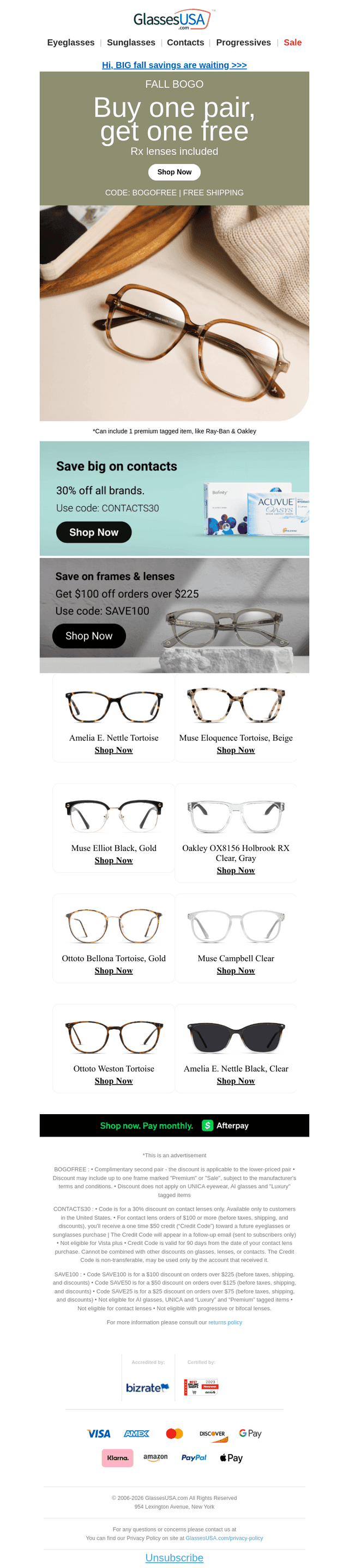 Glasses USA email from Sun, Oct 4, 2026
